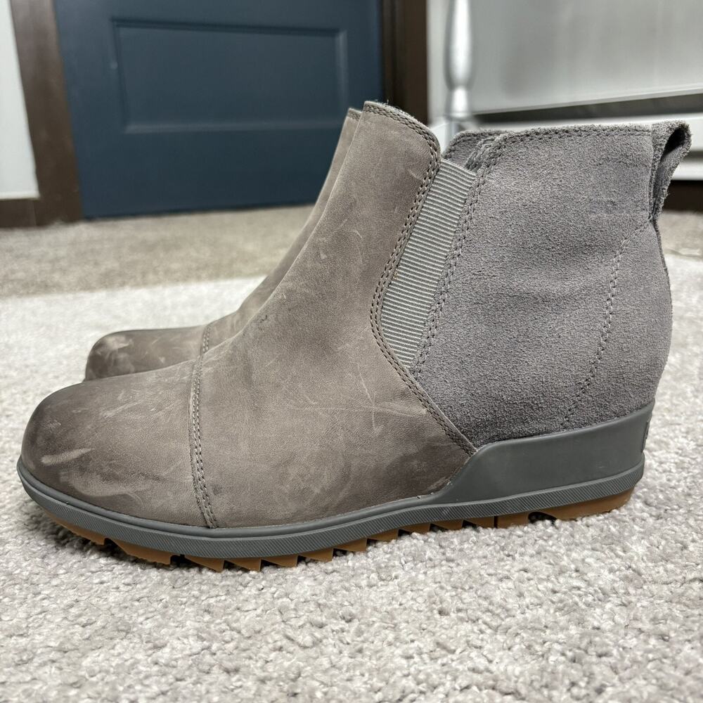 Sorel Evie Chelsea Boots Womens 9.5 Gray Waterproof Ankle Booties Comfort Casual